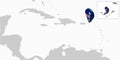 Location Map British Virgin Islands on map Central America. 3d British Virgin Islands flag map marker location pin. High quality m Royalty Free Stock Photo